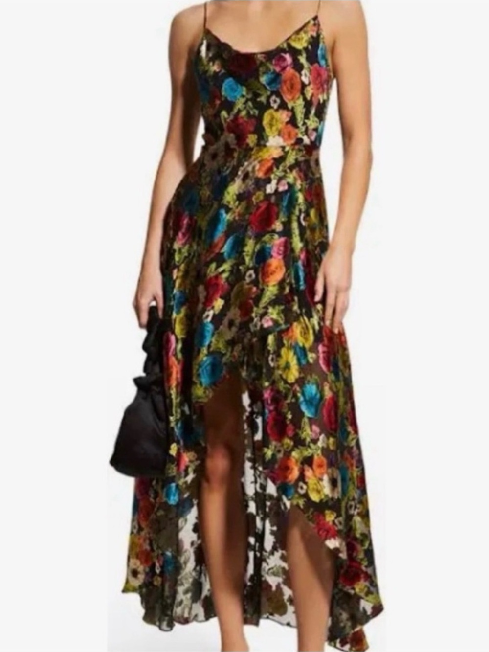 EUC Alice + Olivia Christina Silk Blend Floral Hi Lo Maxi Dress Midnight Rose 8